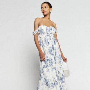 Reformation -- Jayde Dress (blue and white; florals)